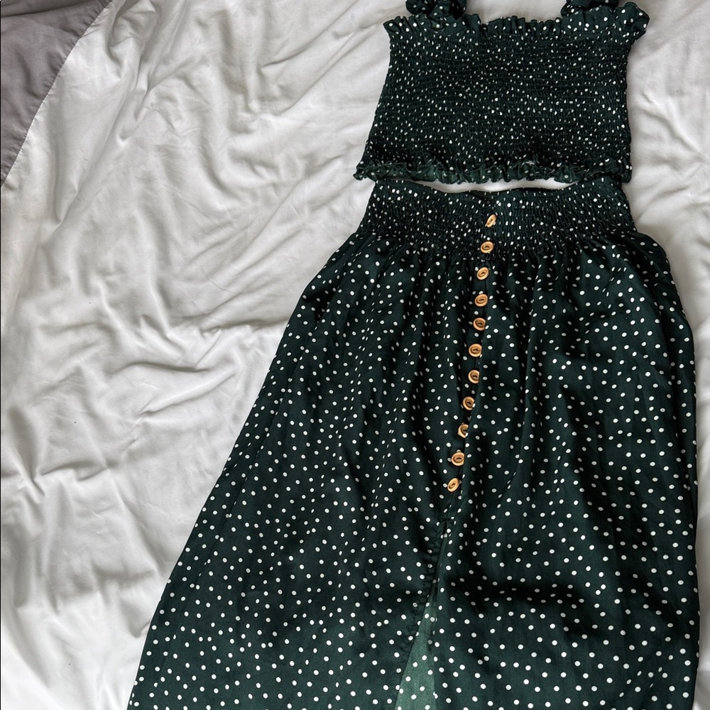 SHEIN Dark Green Polka Dot Asymmetrical Dress